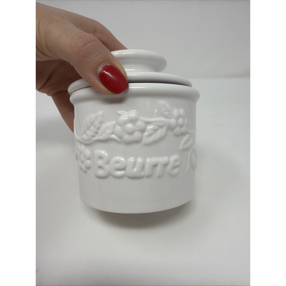 Butter Bell Crock by L. Tremain 2000 Ceramic White Floral Original - Picture 5 of 10